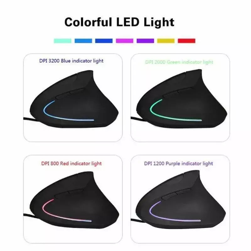 Mouse RGB vertical com fio da mão direita, Mouse ergonômico para jogos, 3200DPI, USB, pulso óptico, saudável para PC, computador