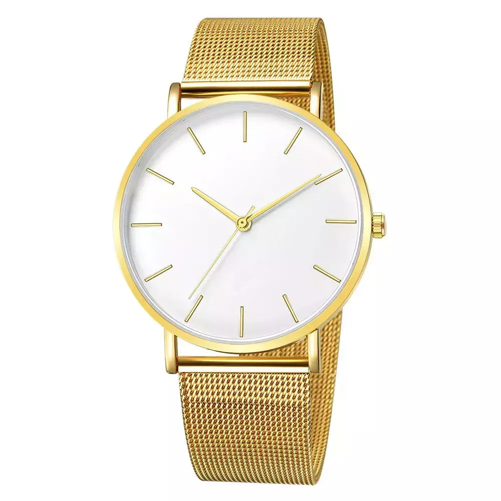 Relógio de pulso de malha de aço inoxidável feminino, feminino Fashion, Casual, Simples, Quartzo, Hora de Metal, Feminino, Preto