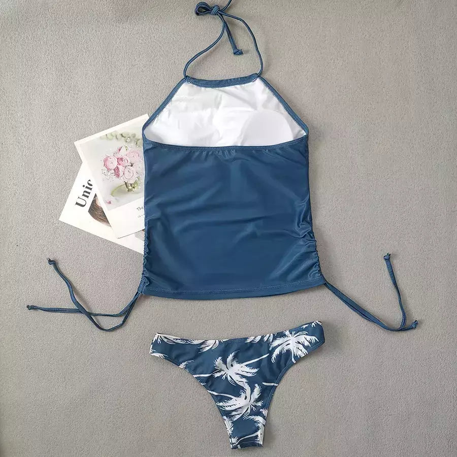 Conjunto de tankini amarrado monocromático feminino, maiô halter, maiô sexy, maiô de praia sem costas, biquíni verão, 2024