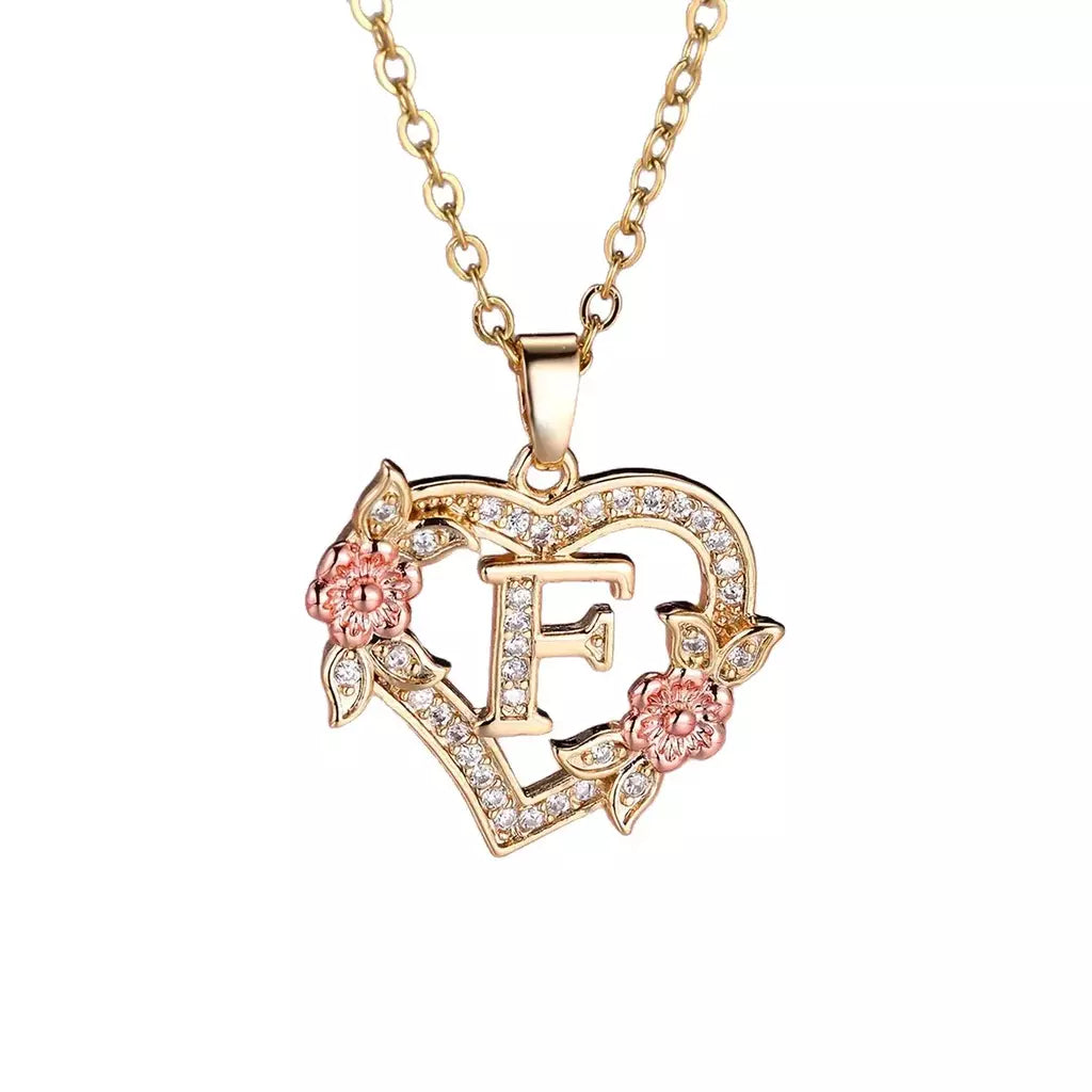 Venda quente oco amor flor 26 letras em inglês pingente de diamante senhora colar pingente personalizado moda clavícula corrente
