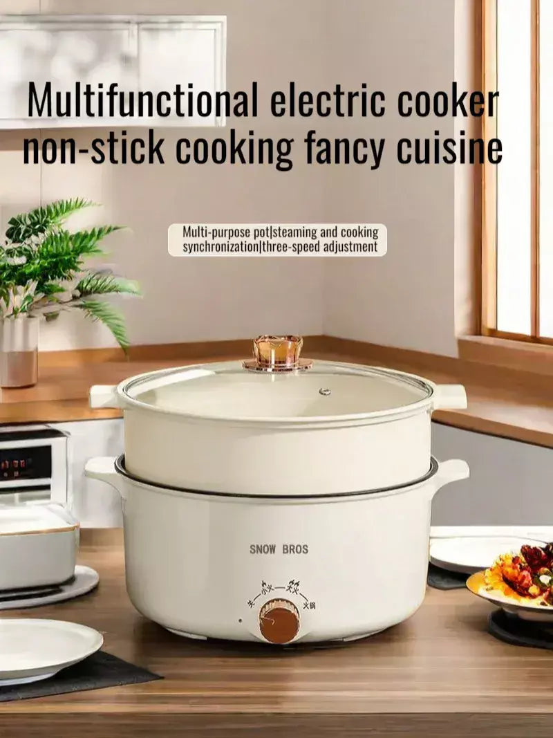 Pote de cozinha elétrico para dormitório estudantil, uso doméstico, panela quente multifuncional, panela elétrica pequena integrada, frigideira antiaderente