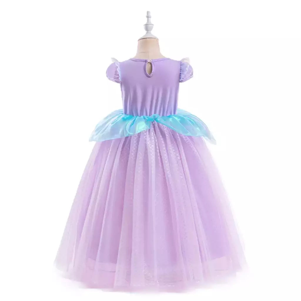 Meninas roxo-azul sereia ariel cosplay vestido de halloween vestido de festa de aniversário meninas praia vestido de férias