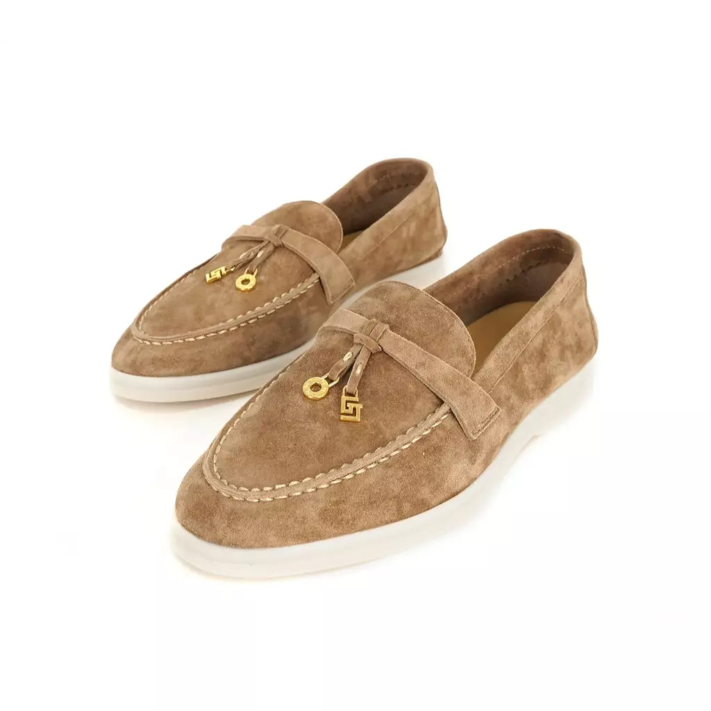 Sapatos de mula de camurça antiderrapante para mulheres, sapatos para dirigir, pingente de metal, marca de luxo, moda casual confortável, Le Fu
