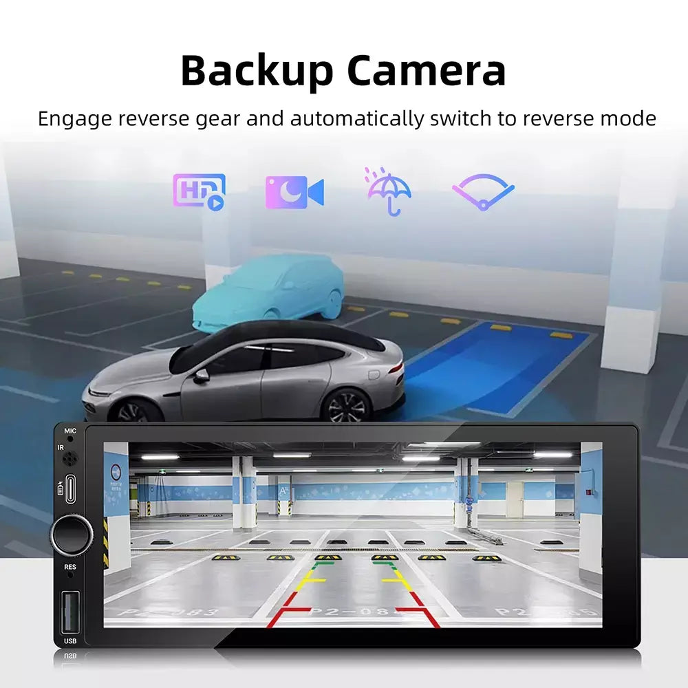 1din 6.86 "sem fio carplay android auto multimídia carplay tela de toque espelho link estéreo bluetooth usb fm câmera mp5 player
