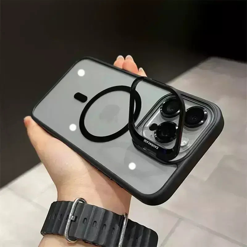 Magsafe suporte de proteção de lente magnética capa de telefone para iphone 17 12 13 14 15 16 pro max câmera vidro transparente anel de metal capa