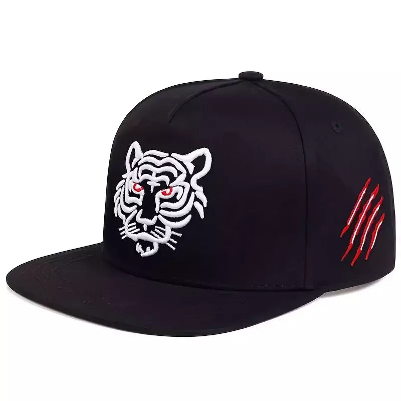 Boné masculino bordado tigre, chapéu snapback de algodão, ajuste adulto, sol casual ao ar livre, moda hip-hop, osso