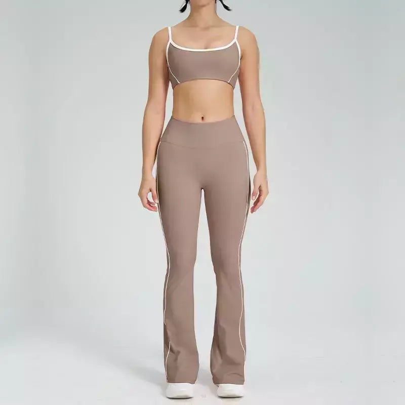 Terno de Yoga Patchwork de duas peças para mulheres, cintura alta Flare Leggings, roupas de treino Fitness Sportswear agasalho