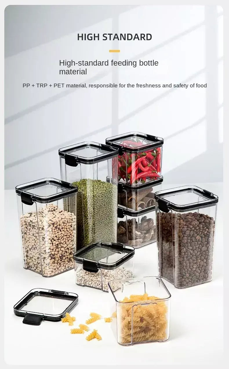 Conjunto de vasilhas de plástico herméticas para armazenamento de cozinha, grandes recipientes à prova de umidade para grãos, temperos e organizadores de despensa