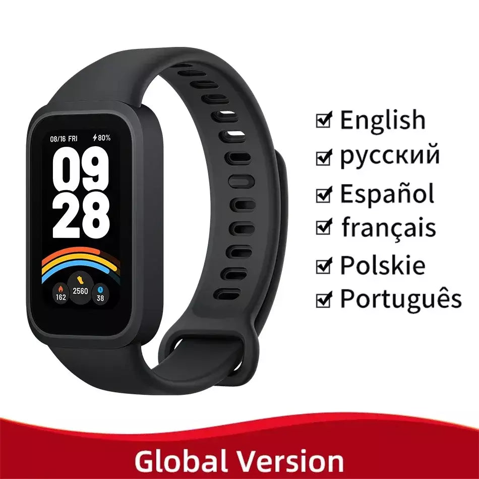 Versão global xiaomi mi band 9 ativo 8 dias de vida útil da bateria pulseira 1.47 ''tela 60hz 50 modos esportivos mi fitness banda inteligente