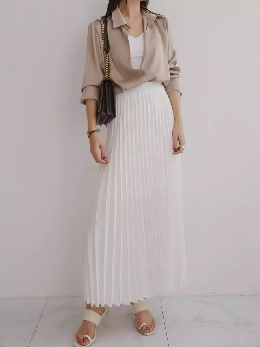 Marca designer feminino primavera outono elegante chique sólido saia plissada cintura alta moda de luxo com elástico feminino C-035