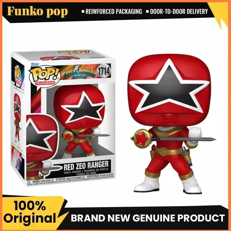 Original Funko Pop Mighty Morphin Power Pangers 1714 Red Zeo Ranger Doll Colecionáveis é adequado para meninos e meninas