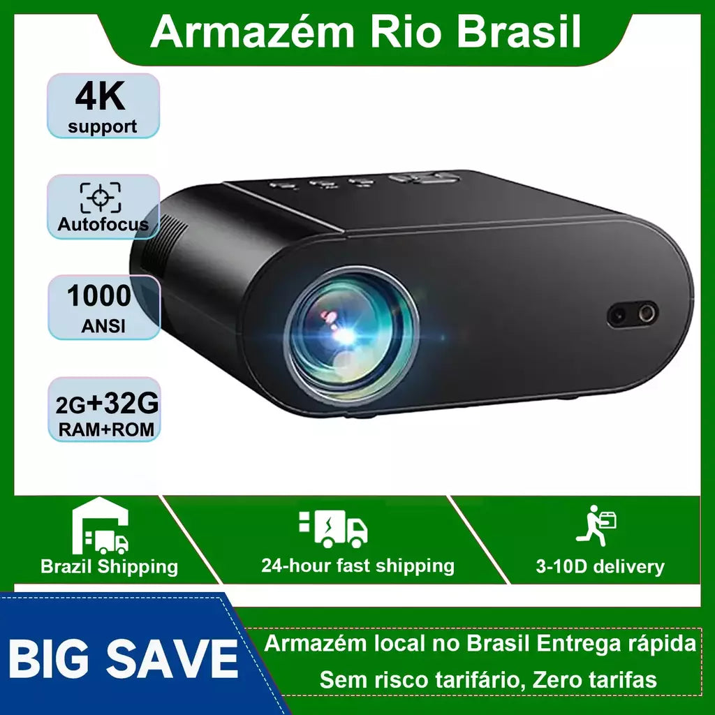 DITONG Projetor 4K Android com Dual WiFi 6 e Bluetooth Auto Keystone Auto Focus Home Theater HD Native 1080P projetor