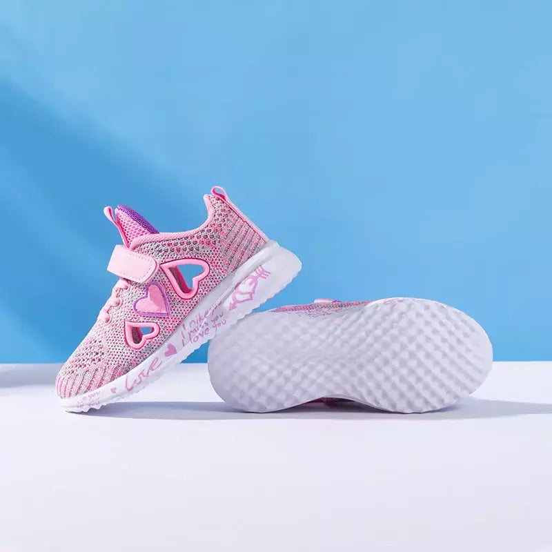 Meninas sapatos casuais luz malha tênis crianças verão primavera outono tenis bonito esporte dos desenhos animados feminino correndo meia calçado