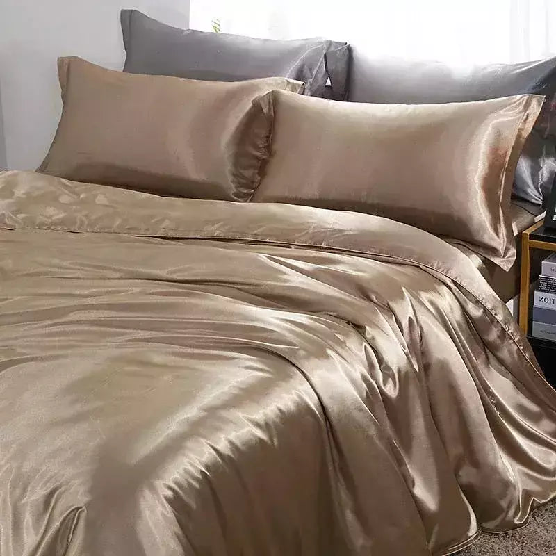 Luxo Satin Bedding Set Capa de edredão com fronha Estilo Europeu King Queen Size Confortável Bed Set Covers Folha de linho