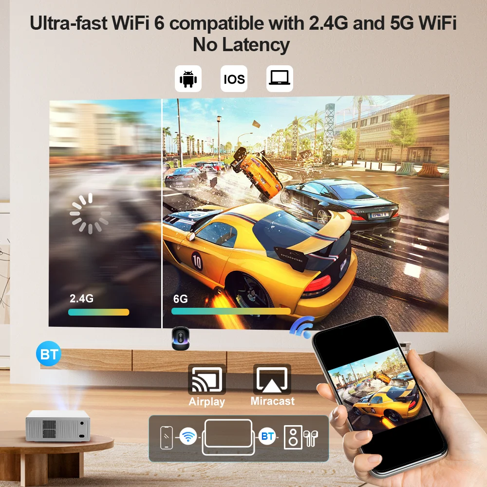 ThundeaL TD95W Projetor Android Full HD 1080P WiFi 2K 4K Home Cinema Portátil Smart TV Vídeo Reunião de filmes Projetor TD95 LED