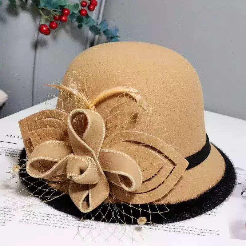 Chapéu Fedora com fita bowknot para mulheres, chapéus de feltro de lã jazz para senhoras, elegante vestido capela, boliche francês banquete, inverno e outono