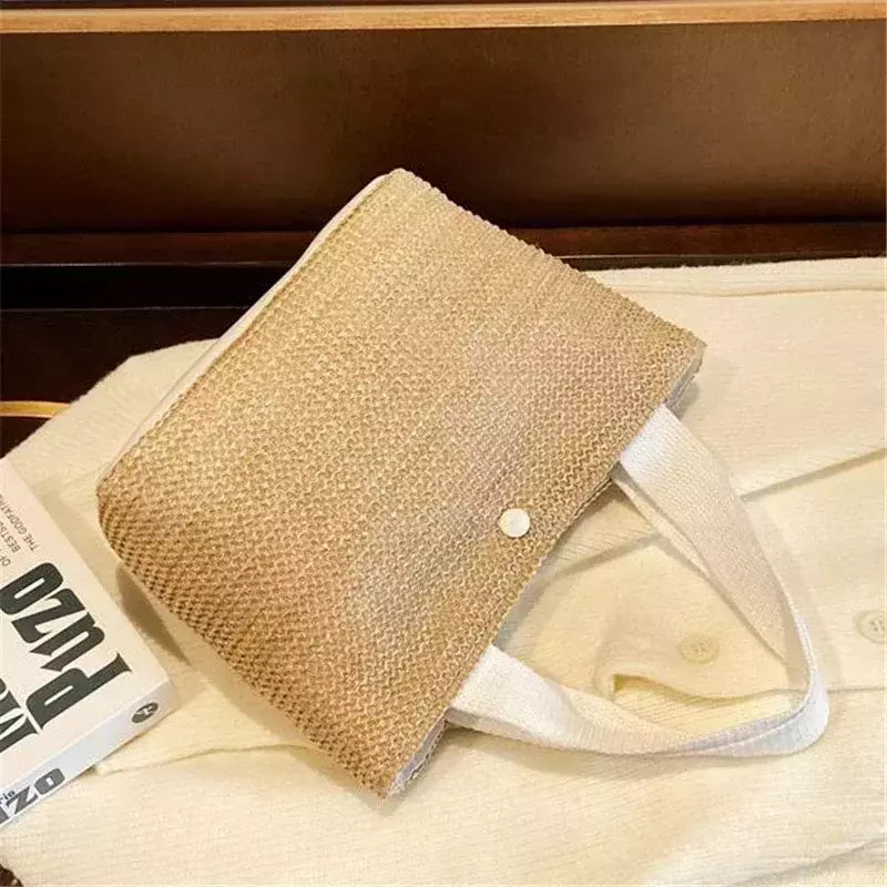 Fsafashion-bolsa de tecido palha para mulheres, bolsa casual para férias, bolsas com alça superior, bolsas de ombro retrô artesanais, moda feminina, 2024