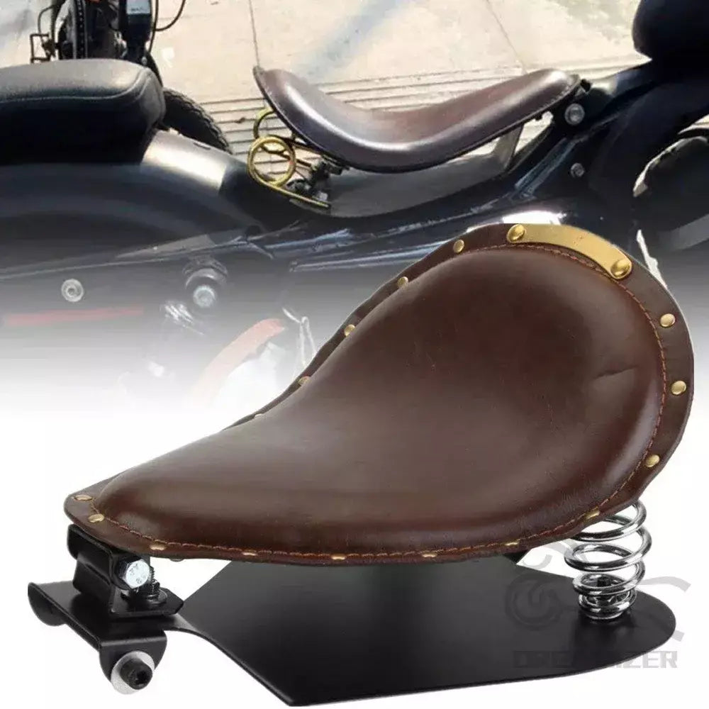 1 conjunto de assento solo de couro retrô para motocicleta + suporte de mola de 3 "para harley chopper sportster personalizado para bobber, honda e yamaha