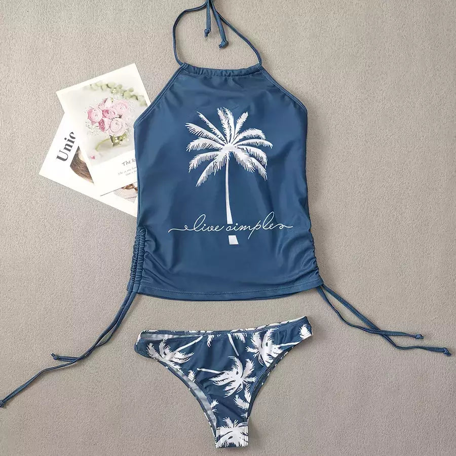 Conjunto de tankini amarrado monocromático feminino, maiô halter, maiô sexy, maiô de praia sem costas, biquíni verão, 2024