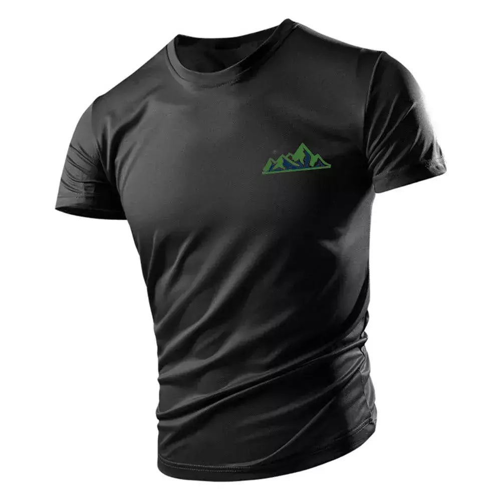 Camiseta casual com gola redonda masculina, manga curta solta, confortável, top de secagem rápida, estilo esportivo ao ar livre, moda quatro estações