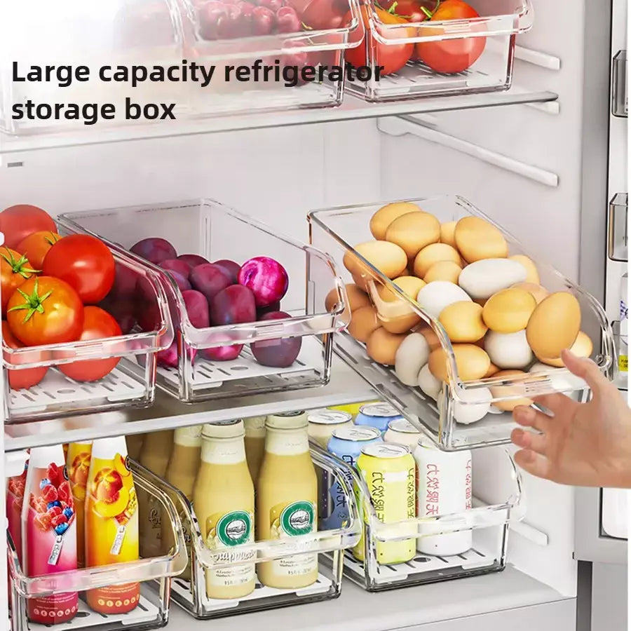 Organizador de geladeira transparente, caixas organizadoras de geladeira, organizadores de geladeira e recipientes de armazenamento para frutas, vegetais, alimentos, bebidas
