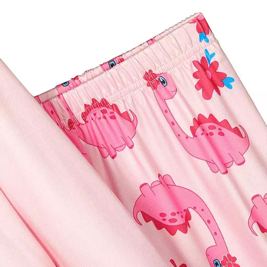 Pijamas de 2 partes com impressão de dinossauro para meninas, pijamas de manga comprida com pescoço redondo, roupas de noite princesa, conforto-friendly