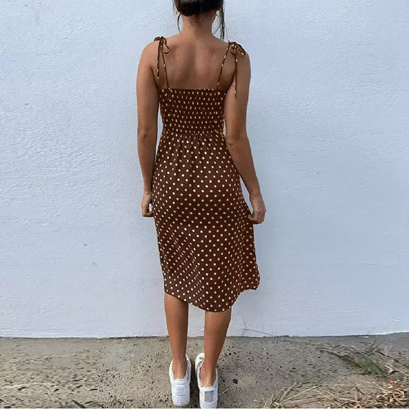 Vestidos de verão feminino causal polka dot sem mangas alta plissado cintura elástica com decote em v vestido de praia vestidos de verano