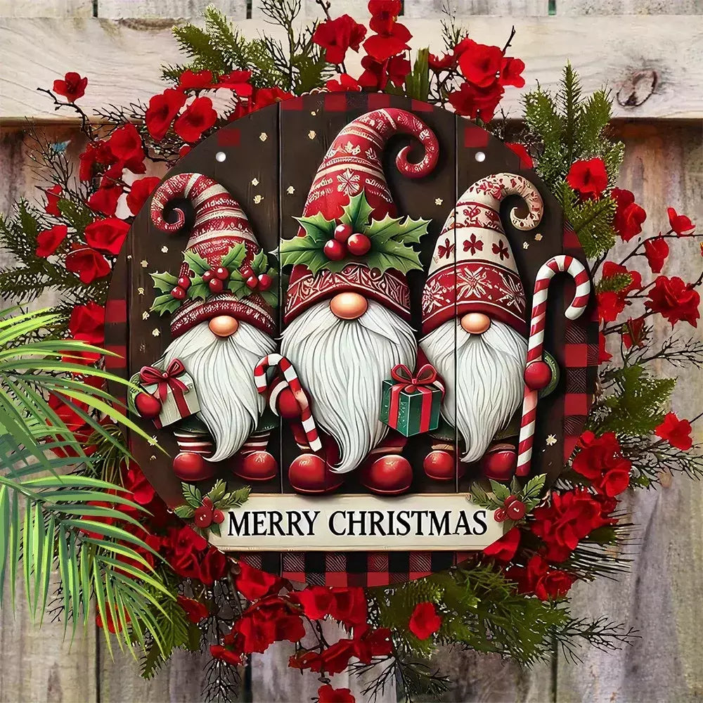 Feliz Natal Retro Papai Noel Pendurado Impressão, Baga Vermelha, Doces, Grinalda De Madeira Do Porch Do Natal, Pintura De Sinal, Decoração De Cerca De Casa, 1Pc