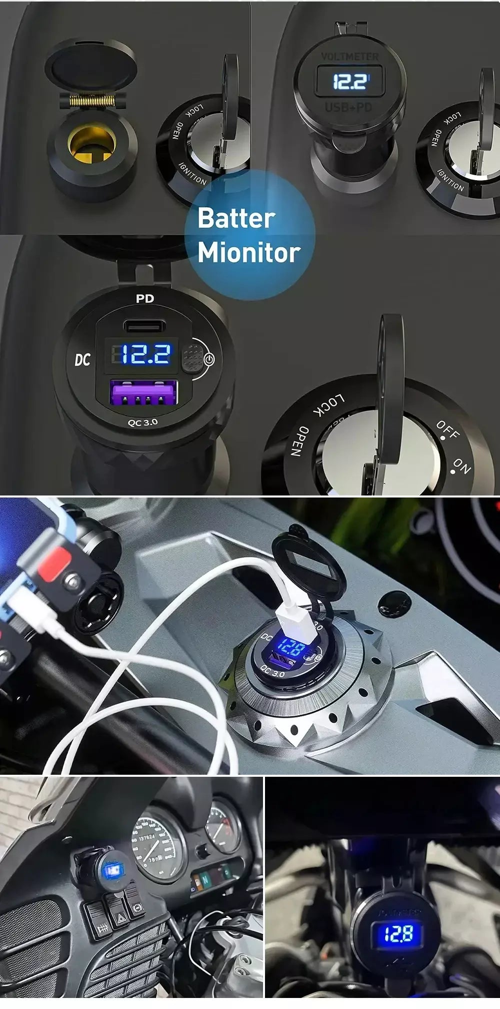 30w qc3.0 usb tipo c pd carregador rápido adaptador de alimentação hella din tomada para bmw r1250 1300gs para ducati para triumph motocicleta