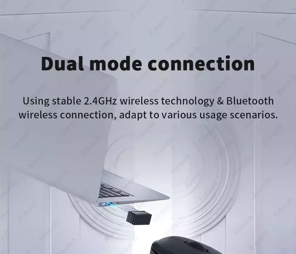 Dual Mode Mouse de Computador Sem Fio, 1600 DPI, Recarregável, Ergonômico, Bluetooth, Laptop, Notebook, iPad, Tablet, Mac, Chromebook