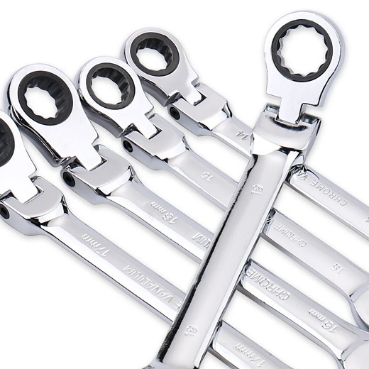Chave de catraca de chaves, conjunto de ferramentas manuais, catraca de 72 dentes, cabeça flexível, acabamento espelhado, 6mm-27mm, reparo automático e doméstico, 1 peça