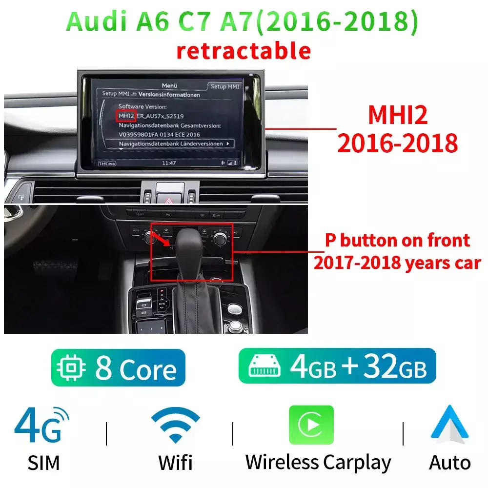 8 núcleos android 13 sistema multimídia estéreo do carro para audi a6 c7 a7 2012-2018 wifi 4g 8 + 128gb ram carplay ips tela de toque gps navi