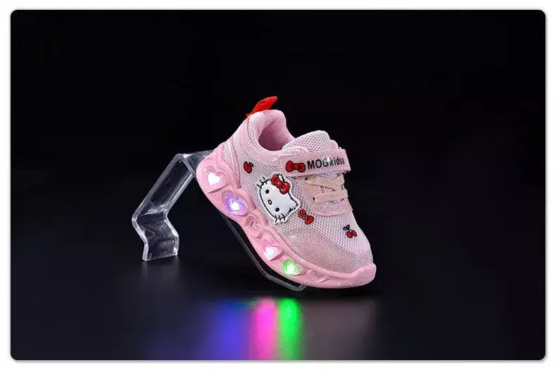 Sanrio led crianças sapatos para meninas bonito dos desenhos animados olá kitty sapatos de verão menina kawaii sapatos de fundo macio tênis casuais