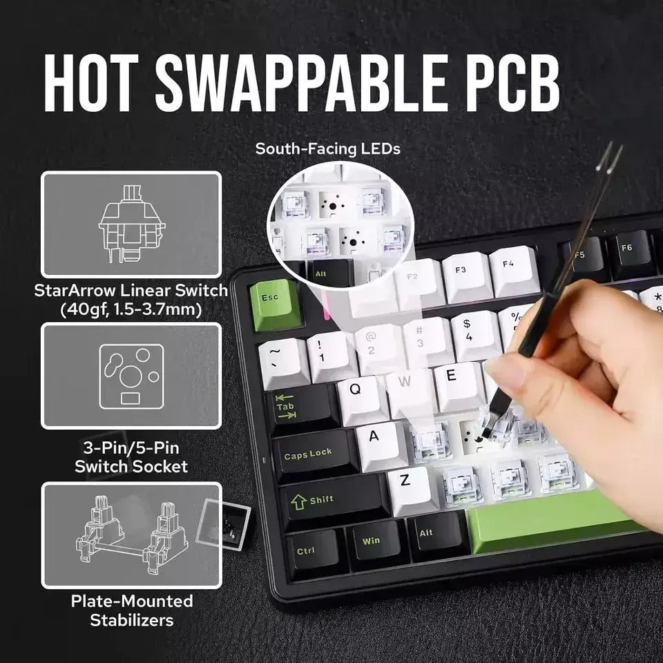 Teclado mecânico para jogos AULA F99PRO, 99 teclas, três modos, sem fio, estrutura de junta permutável, teclado personalizado com botão de mídia