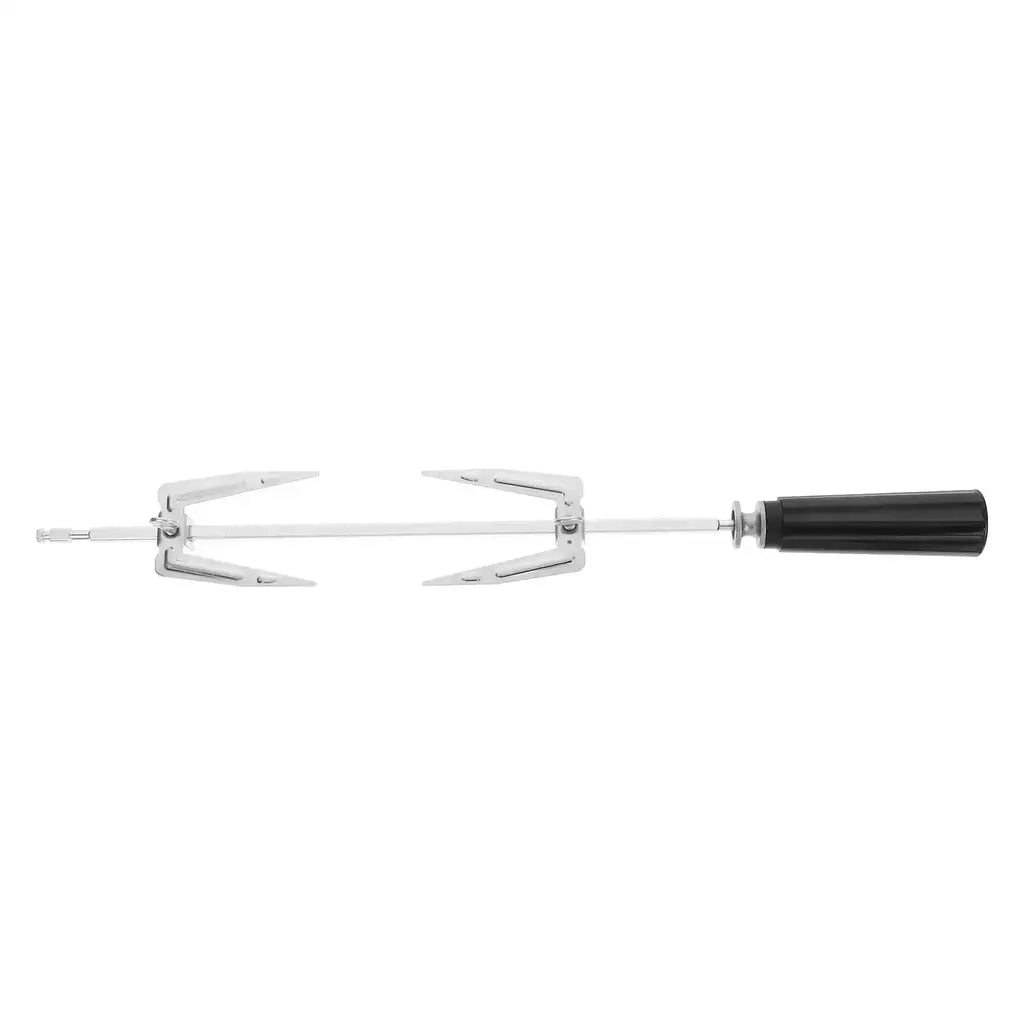 Garfo giratório de aço inoxidável para churrasco, garfos duplos para rotisserie de peru, parafusos de alça resistentes ao calor, grelha segura