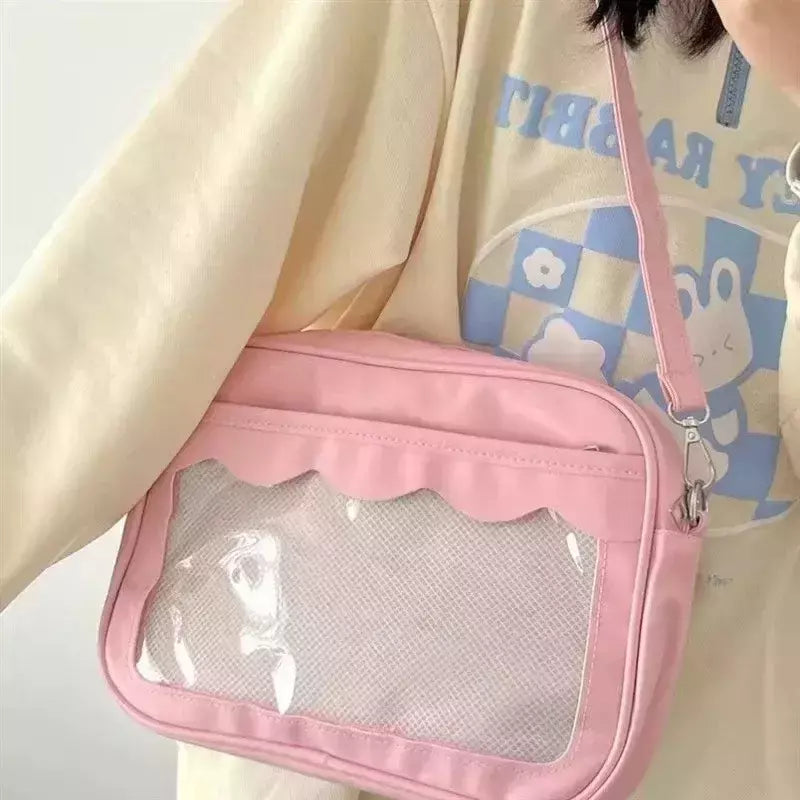 Japonês Harajuku Ita Bag para Mulheres, PU Transparente Bolso Itabag, Uniforme De Meninas Do Ensino Médio JK Crossbody Bolsa De Ombro, Bolsas
