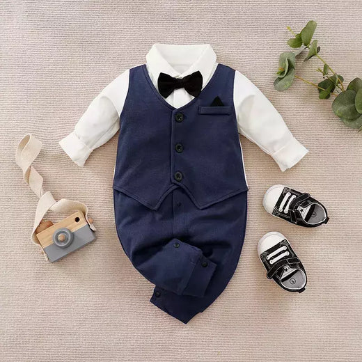 0-18m roupas para recém-nascidos cavalheiro bonito terno de festa formal algodão confortável macio primavera e outono manga comprida bodysuit do bebê