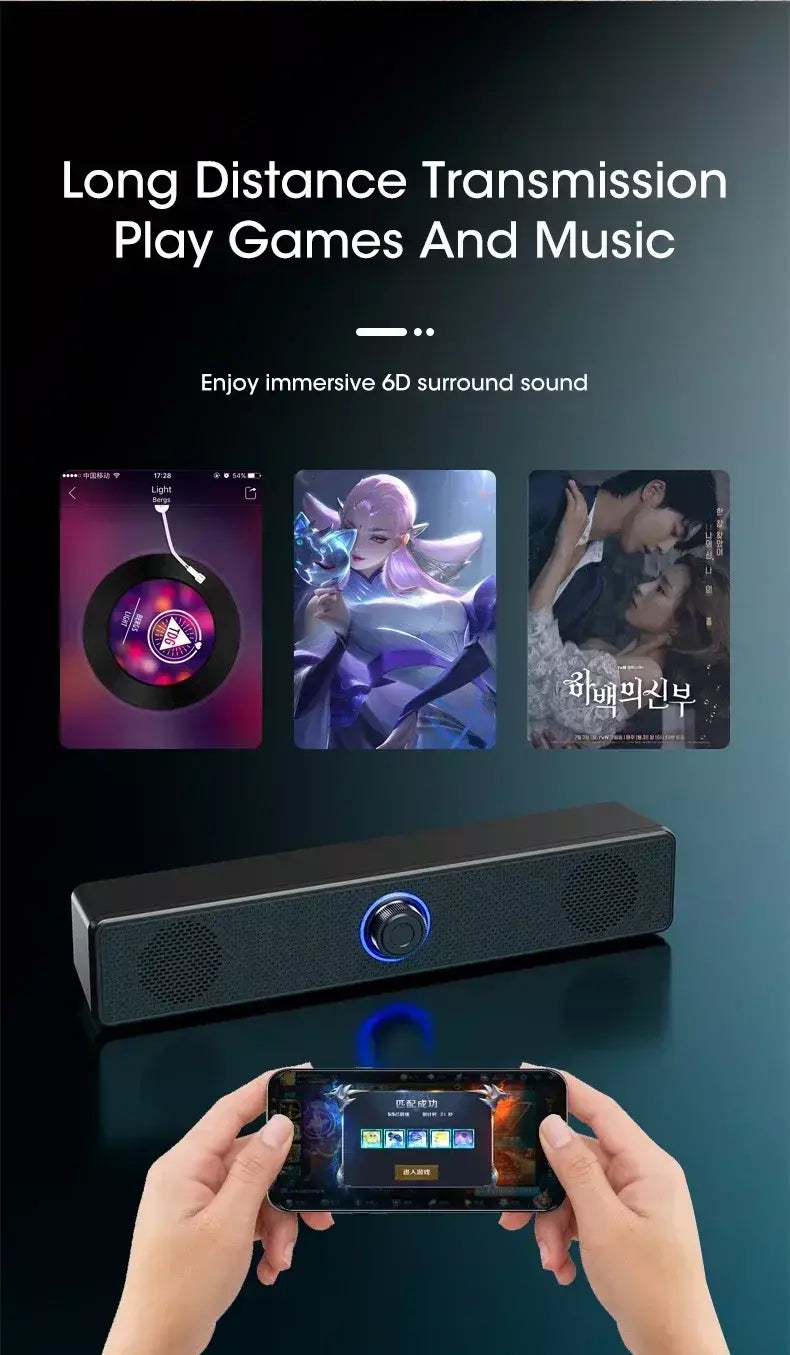 Barra de som para pc, com fio e sem fio, bluetooth, alimentado por usb, para tv, pc, laptop, jogos, home theater, sistema de áudio surround