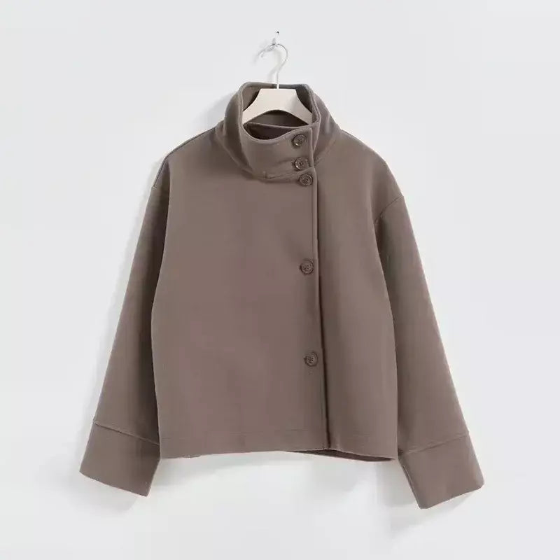Gola feminina casacos de lã de inverno 2024 nova moda único breasted feminino manga longa jaquetas senhora do escritório rua casaco curto