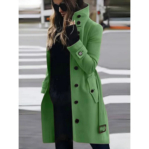 Casaco longo de gola virada para baixo de peito único feminino, casacos de lã, jaquetas femininas quentes, roupas de inverno