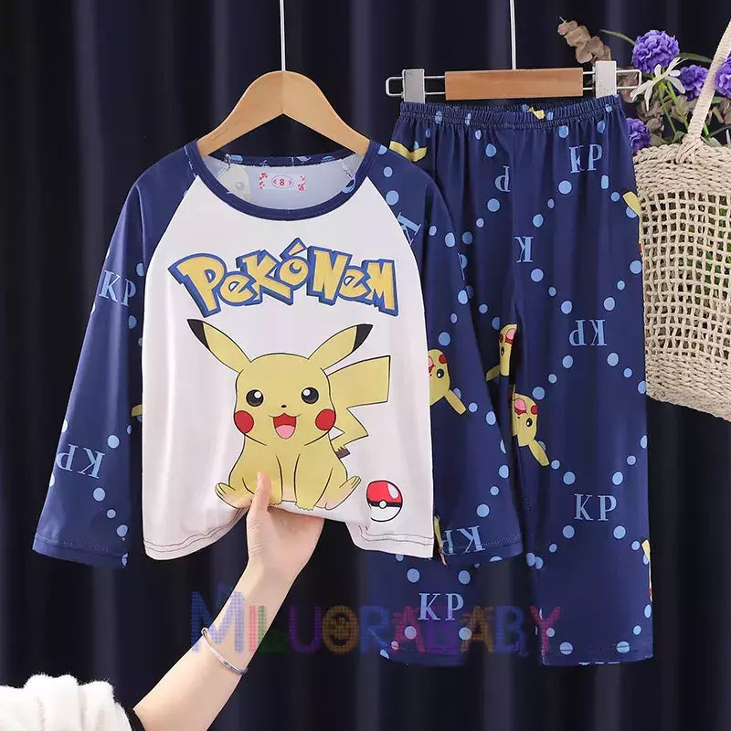Conjunto de pijama infantil, calça de manga comprida, pulôver estampado, roupa caseira de duas peças, pijamas primavera e outono