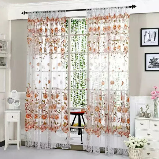 Peony Tule Cortinas para Porta e Janela da Cozinha, Jacquard Sheer Voile, Cortinas de Fios, Sala e Quarto, 100x200cm, Y, 1PC