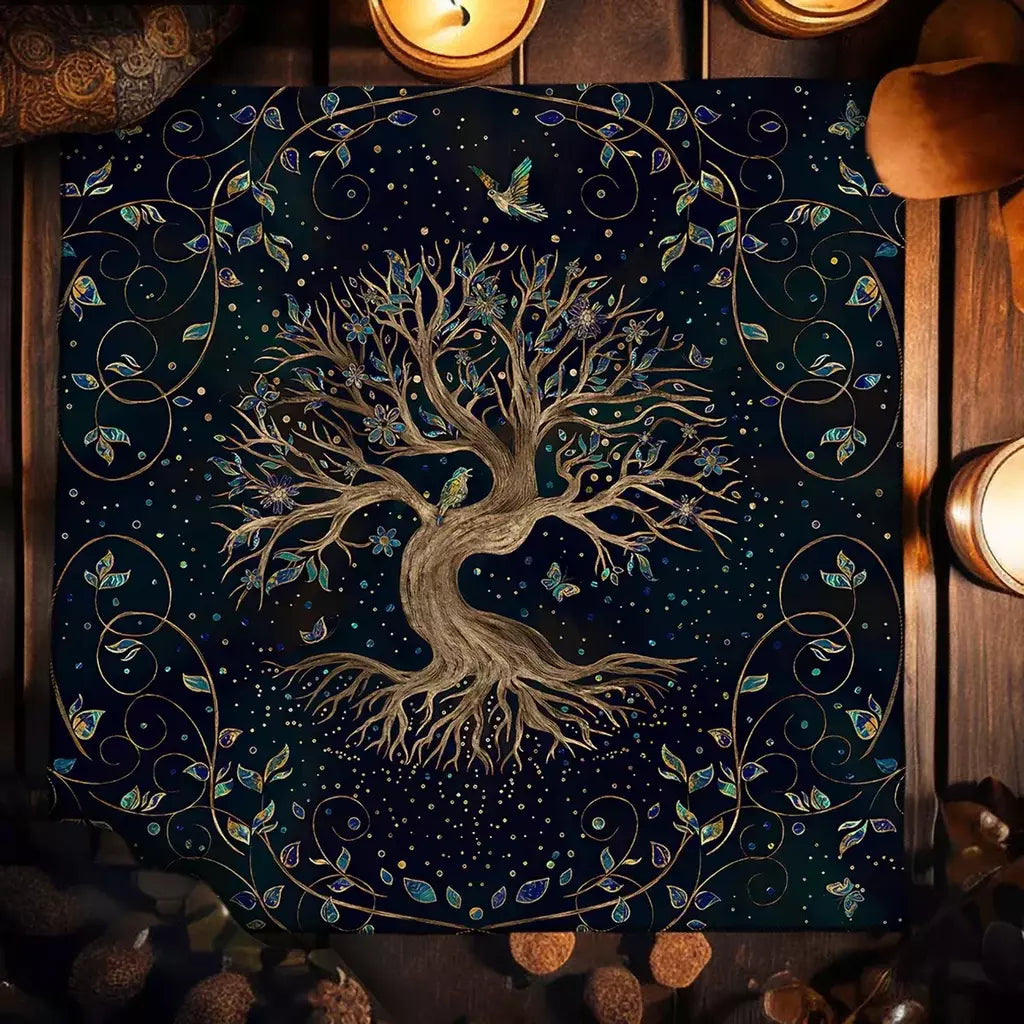 Blue Life Tree Tarot Toalha De Mesa, Tarot Cloth, Capa De Leitura, Feitiçaria, Astrologia, Sol, Lua, Céu Estrelado, Altar