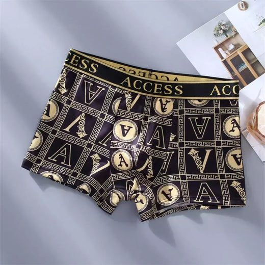 Roupa interior de algodão confortável masculina, Boxers preto e dourado, moda,