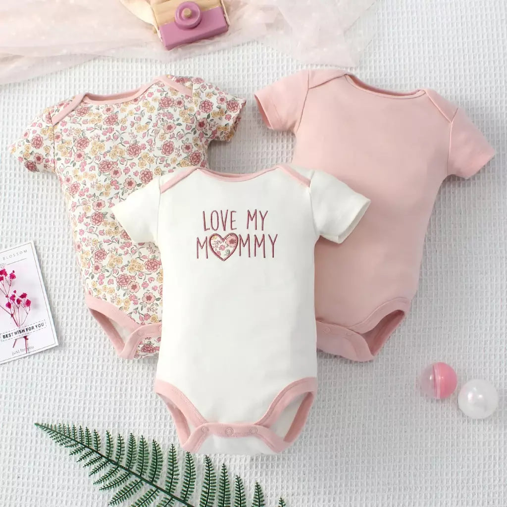 ? 3 pçs verão bebê meninas três peças bodysuit animal reino e elefante carta padrão manga curta bodysuit dia das mães gif