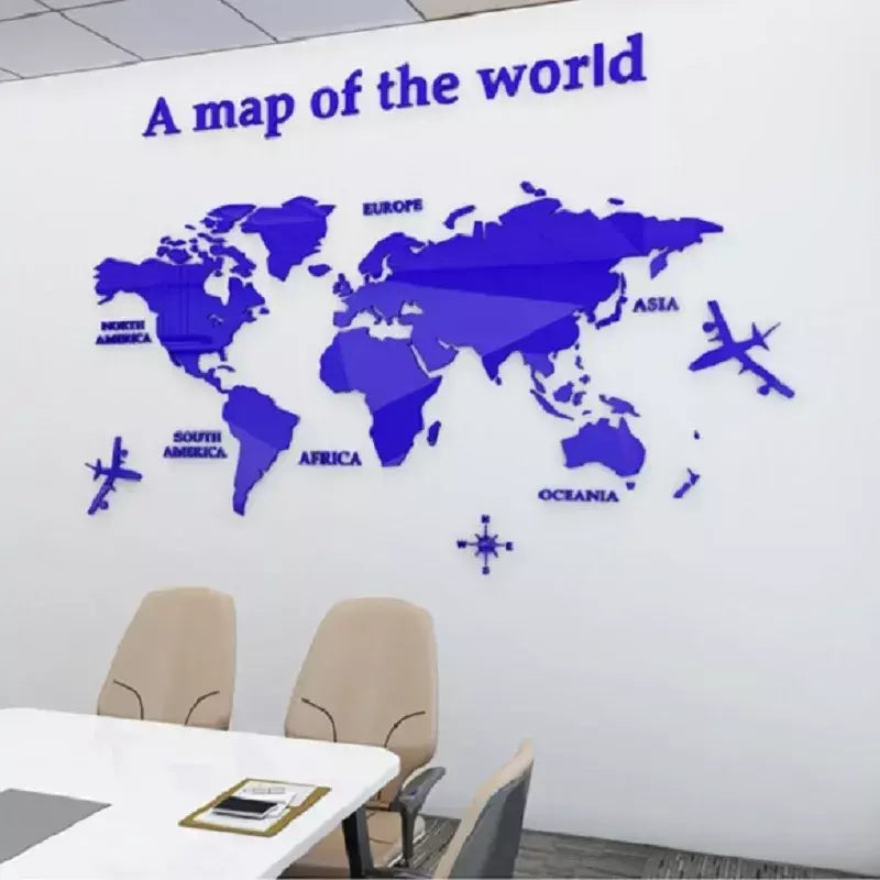 Mapa mundi 3d adesivo de parede acrílico cor sólida cristal quarto parede com sala estar sala de aula adesivos ideias de decoração de escritório
