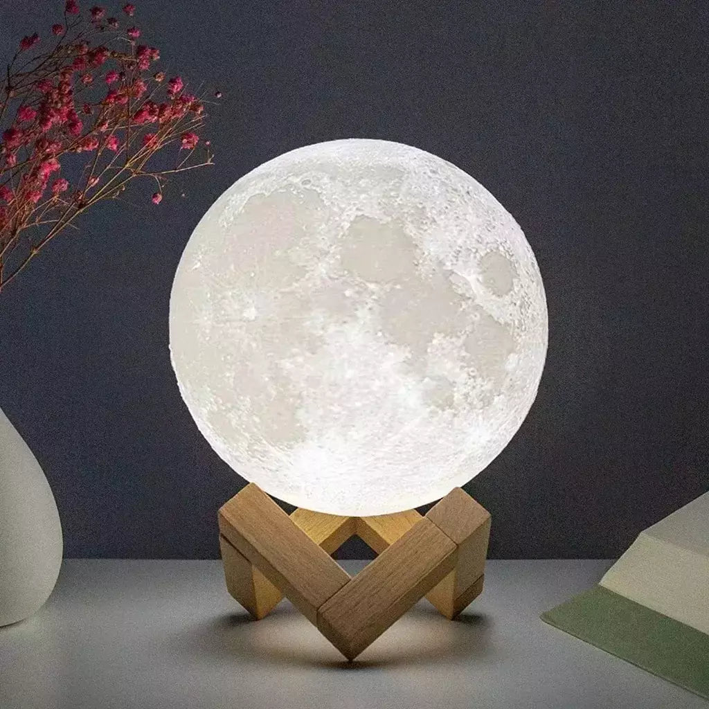 Bateria Powered LED Moon Lamp Com Suporte, Starry Night Light, Decoração do quarto, Kids Gift, 8cm