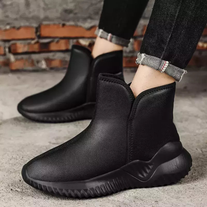 Botas de neve de pelúcia impermeáveis masculinas, botas de pele quente, sapatos casuais, deslizar, inverno