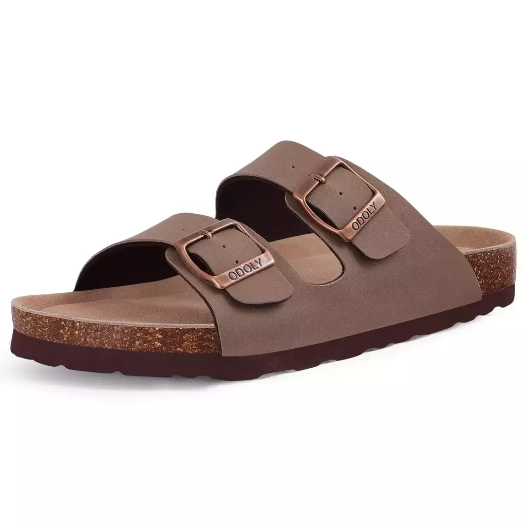 Chinelos Antiderrapantes Kidmi-Camurça para Homens e Mulheres, Mulas Clássicas de Cortiça, Sandálias Fivela Ajustável, Moda Exterior