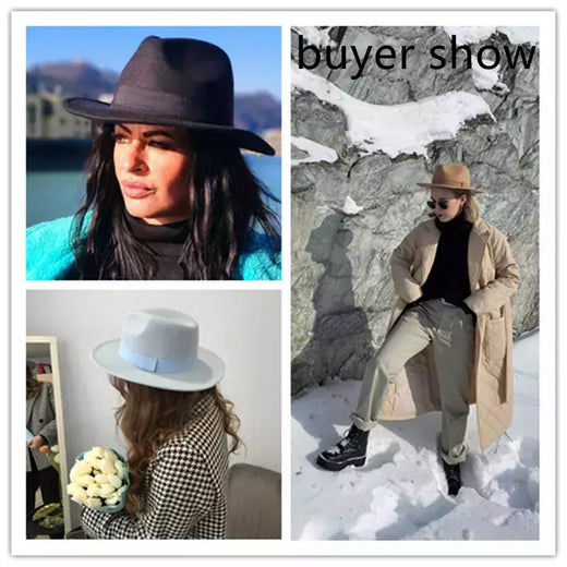 chapeu feminino chapeu chapeu masculino gorro Chapéu fedora mulheres fita banda homens chapéus de aba larga igreja casamento clássico bege branco chapéu do inverno das mulheres dos homens 2021 new gorras hombre